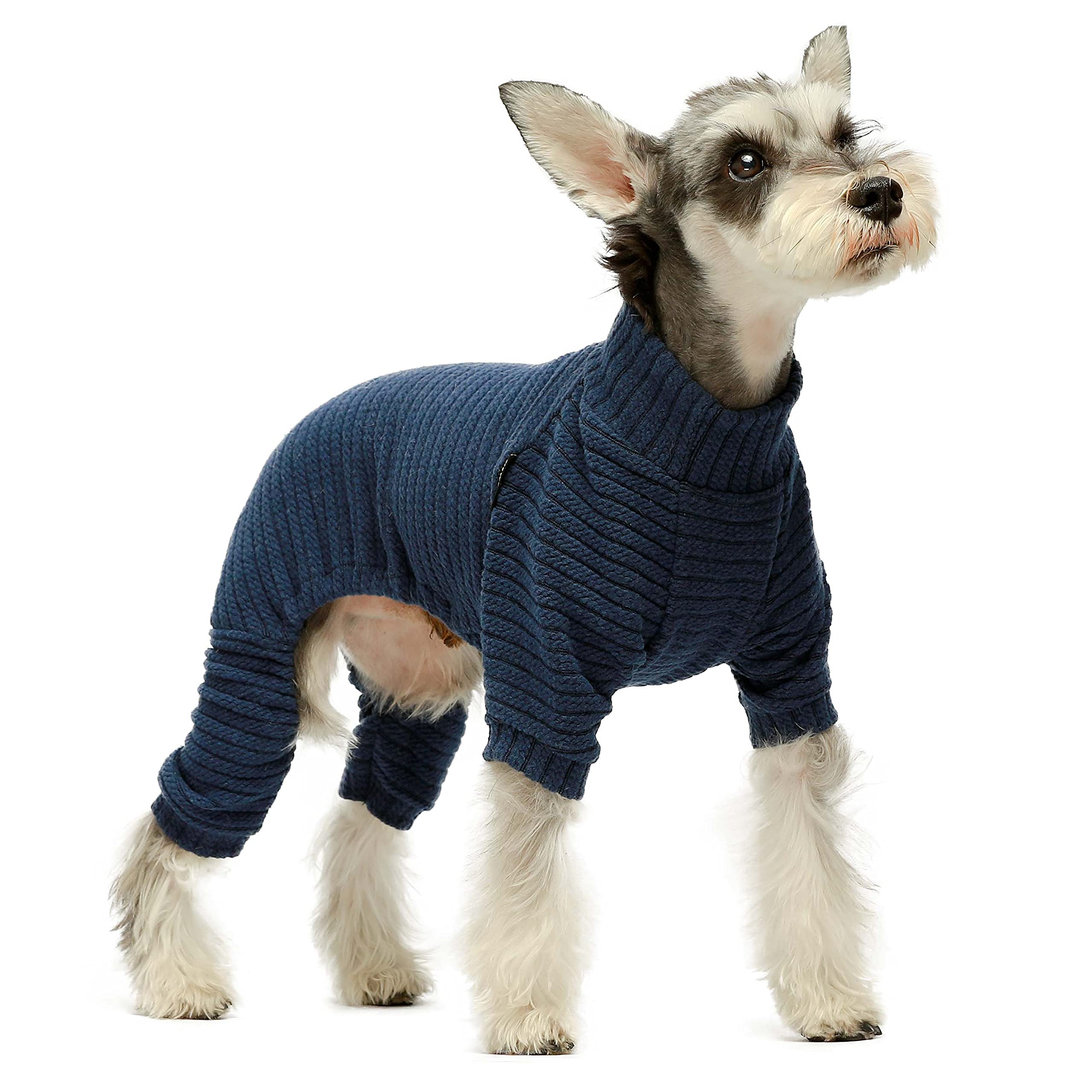 Fitwarm Turtleneck Knitted Dog Sweater Puppy Pajamas Thermal Doggie Winter Clothes Knitwear Pet Coats Cat Apparel Blue Large